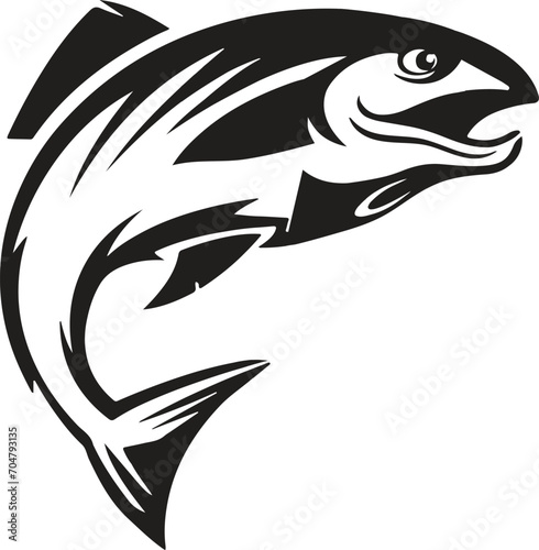 Jumping salmon fish in retro style isolated on white background, such a logo.