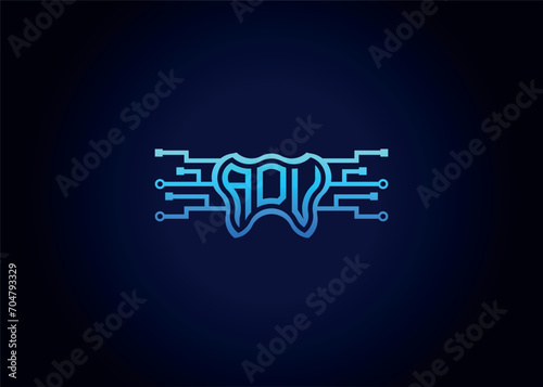 Letter ADV Modern Technology Vector Monogram Dental care shape Logo