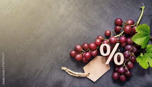 wine grape percent, discount, flat lay, top view with copy space; winery concept 