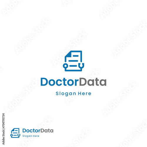 Doctor data logo design, stethoscope combine with paperwork logo concept