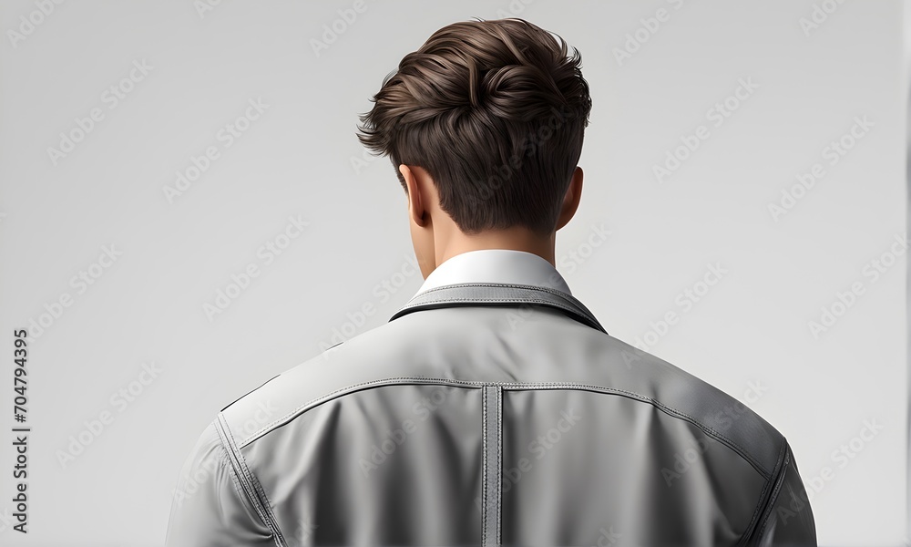 Portrait of a young man on gray background , back view Portrait of a young man on gray background , back view