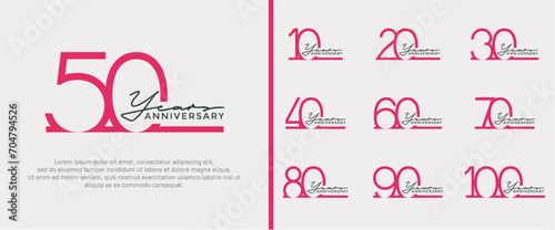 set of anniversary logo pink color on white background for celebration moment photo