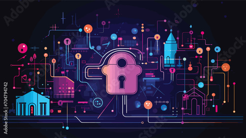 cybersecurity and artificial intelligence (AI) in a vector art piece showcasing AI algorithms detecting anomalies, analyzing patterns, and enhancing overall threat detect