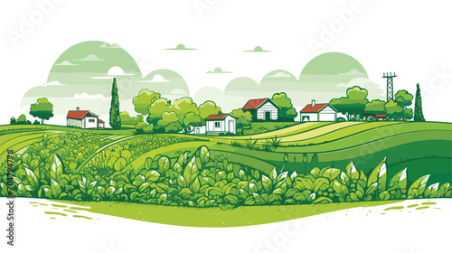 agriculture in a vector scene featuring eco-friendly farming methods, organic cultivation, and conservation efforts. 