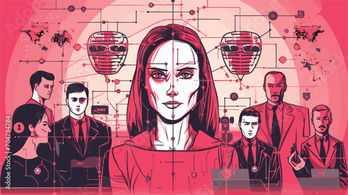 potential for AI-driven misinformation and manipulation in a vector scene featuring scenarios where malicious AI systems generate fake content, spread disinformation, or manipulate public