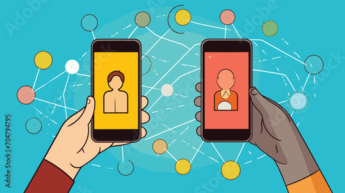 seamless communication capabilities of smartphones in a vector scene featuring individuals texting, calling, and engaging in video chats. 