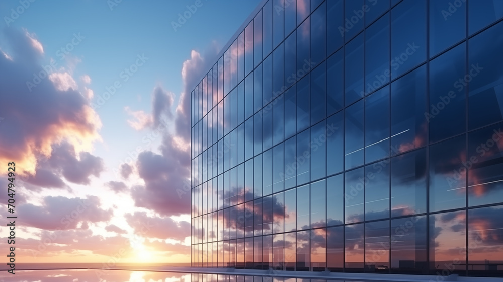 modern glass building Reflecting the evening sun - obrazy, fototapety, plakaty 