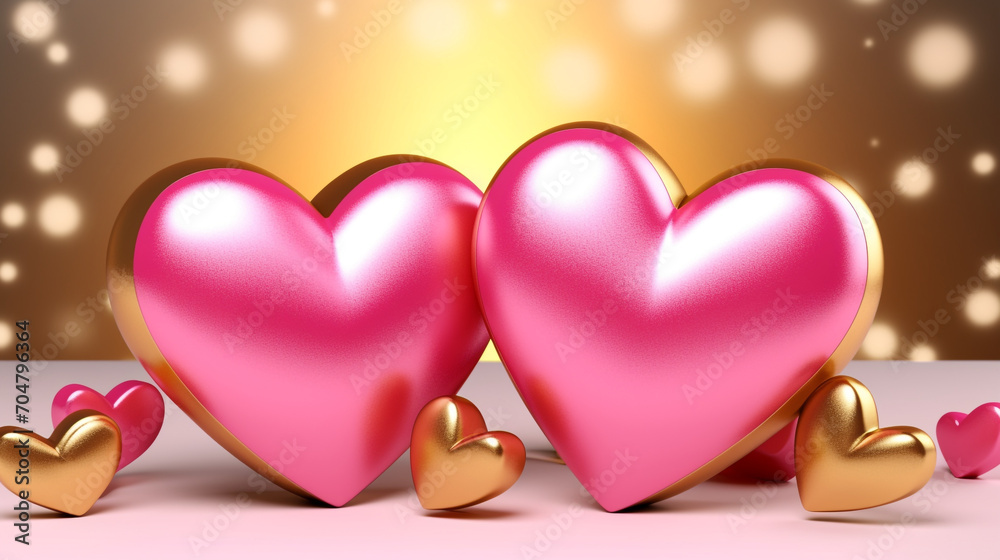 pink hearts on golden background