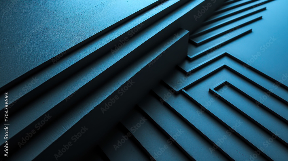  a close up of a blue wall with a bunch of lines in the middle of the wall and a clock in the middle of the wall.