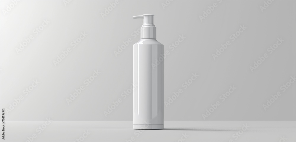 An empty, sleek, and white airless pump bottle presented in high-definition. An empty, sleek, and white airless pump bottle presented in high-definition.