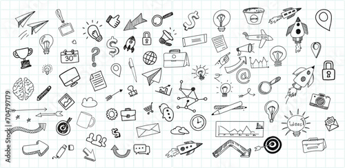 Hand draw technology sketch icon doodle set design. doodle art business hand drawn vector simple. with flowchart, statistic and element component business.
 photo
