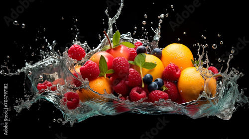 Fruits with water splash, generative ai