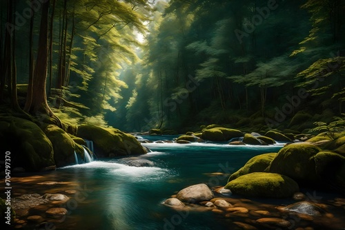 The river in the forest  oil paintings landscape