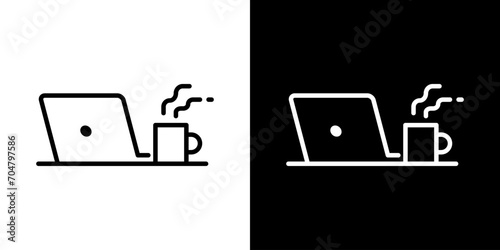 シンプルなパソコンと温かい飲み物アイコン
