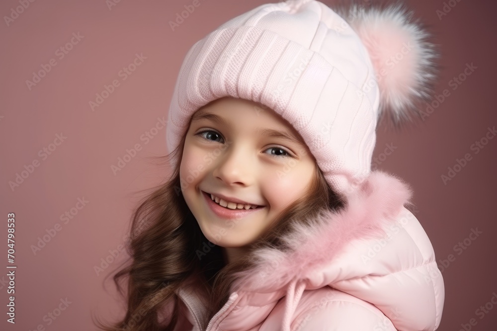 A portrait of a beautiful little girl in winter clothes over pink background. A portrait of a beautiful little girl in winter clothes over pink background.