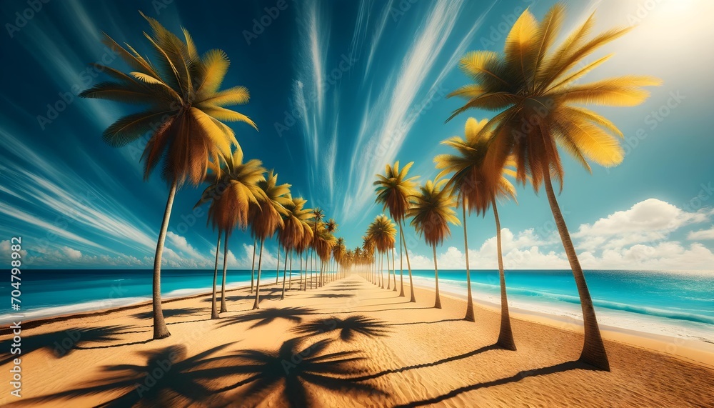 palmeras en verano en una playa de méxico in the summer.