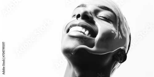 A person brushes their teeth, their face coated in a white substance, expressing energy and joy.