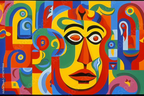 A person's face is depicted in a painting, showcasing a vibrant mix of colors in the style of neo-fauvism.