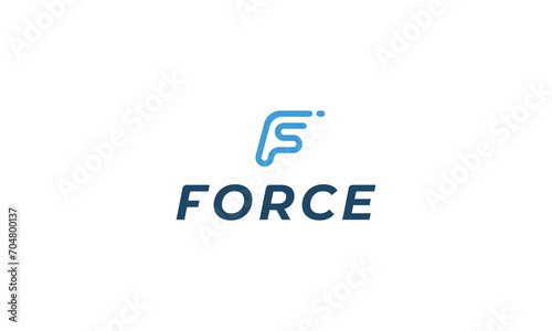 Letter F creative line art blue colour speed booster force logo