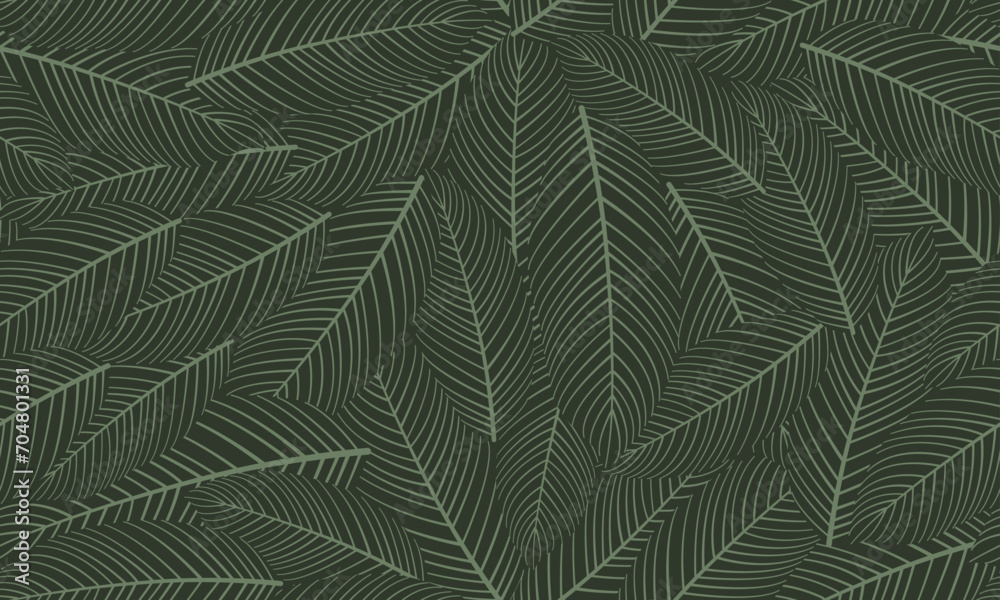 Leaves Seamless Pattern. Abstract Lines Leaves Background. Floral Wallpaper. Botanical Design for Prints, Surface, Home Decoration, Fabric. Vector Illustration.	