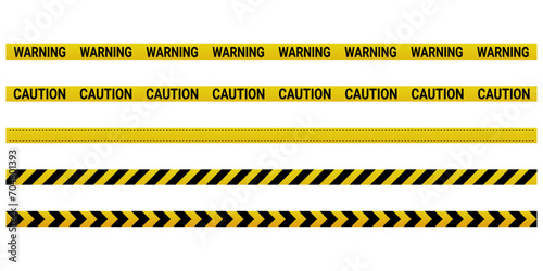 Warning, caution, attention ribbon tape set vector.