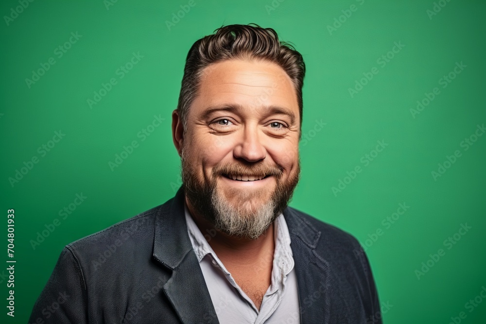 Portrait of a happy mature man with beard over green background. Portrait of a happy mature man with beard over green background.