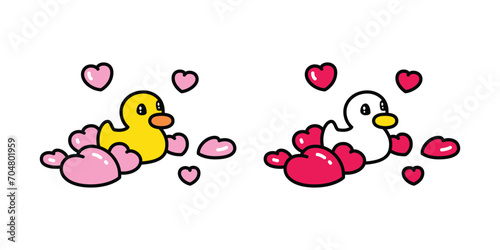 duck vector heart valentine icon logo cartoon character yellow rubber duck bird chicken symbol doodle isolated illustration design