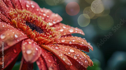 Gerber daisy macro with droplets copy space, generative ai