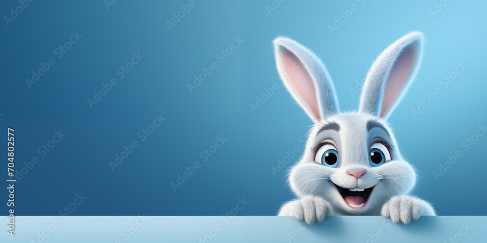 Fototapeta premium Easter Bunny with place for text over blue background