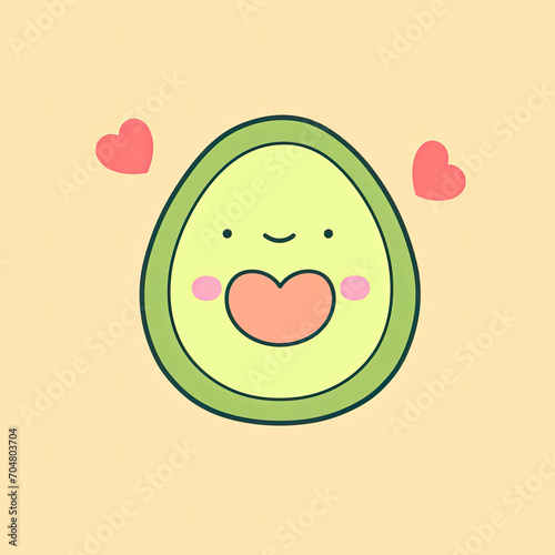 Avocado love, healthy food and hearts cute kawaii vector