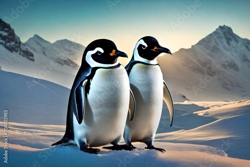 Create a penguin detective solving a mystery in the frigid Antarctic landscape