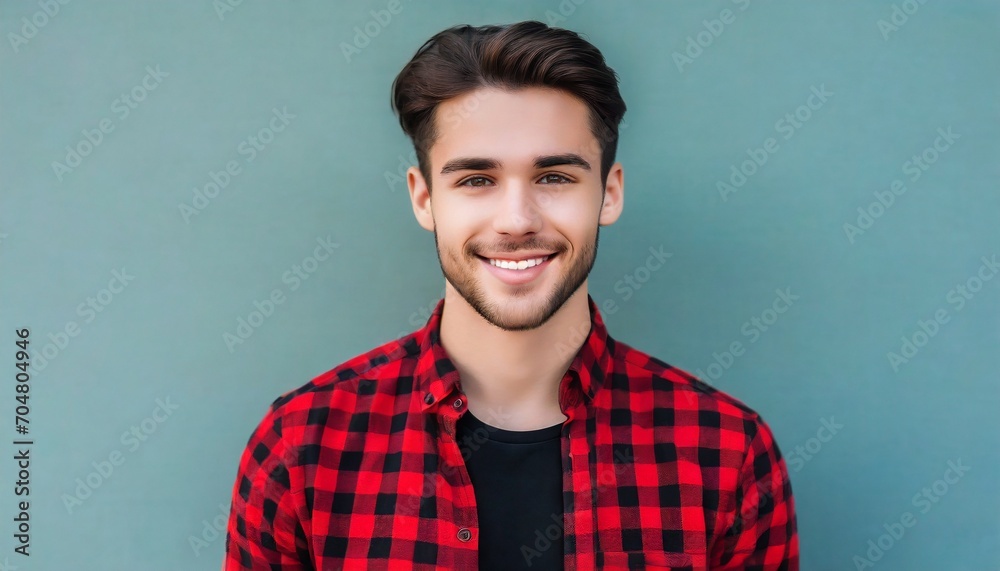 Style Personified: Handsome Model Gracing in a Red Checkered Shirt Style Personified: Handsome Model Gracing in a Red Checkered Shirt