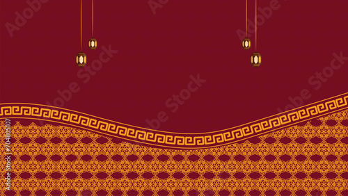 Islamic maroon Background with Geometric pattern and Beautiful Ornament with Lanterns,Luxury Background