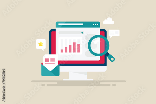 Monthly marketing activity report on pc screen, digital copy of statement send via email, business and financial data analytics with cloud technology interface, vector illustration. photo
