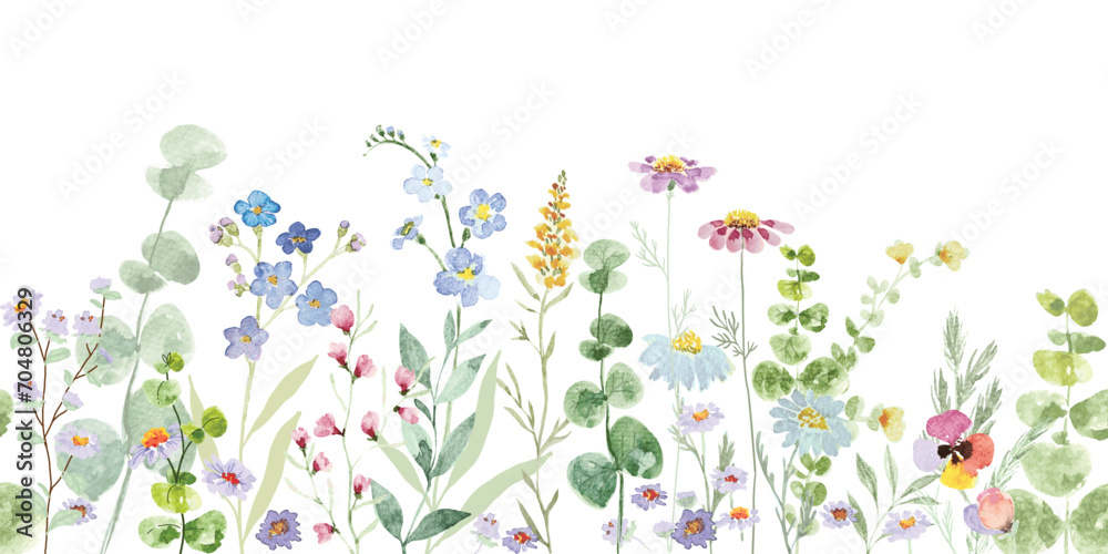 watercolor arrangements with small flower. Botanical illustration minimal style.