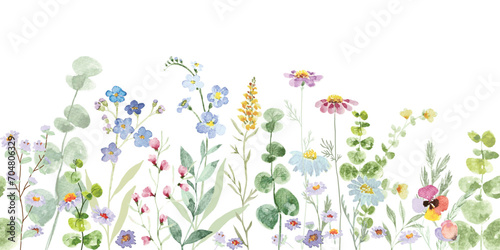 watercolor arrangements with small flower. Botanical illustration minimal style. #704806329