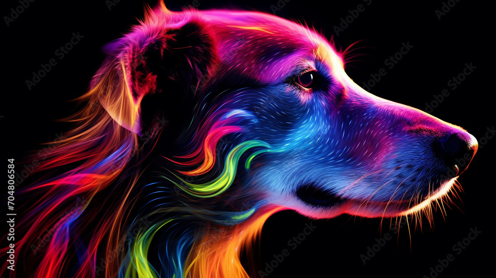 Dog head in profile in neon colors poster.