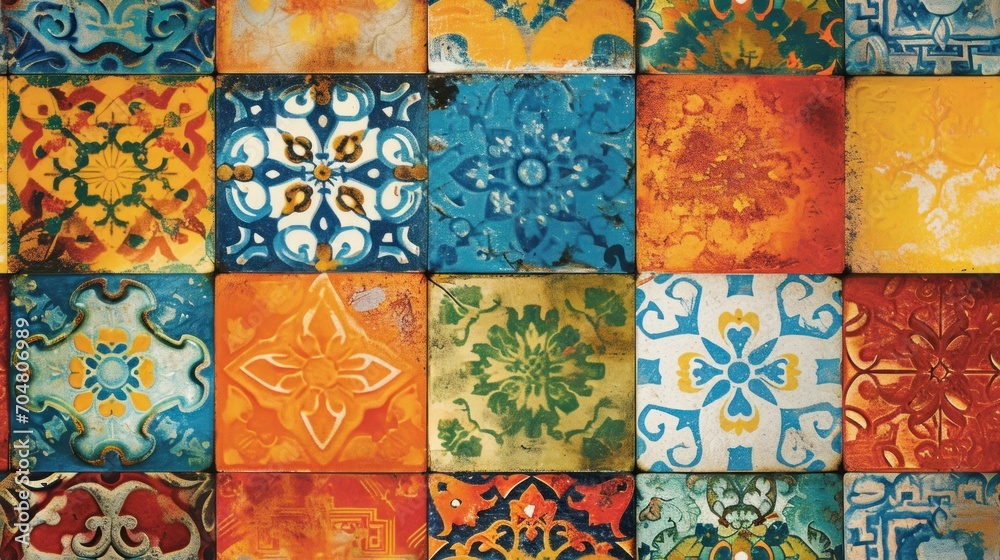 a close up of a tiled wall with many different colors of tiles in the middle of the wall and one in the middle of the wall. a close up of a tiled wall with many different colors of tiles in the middle of the wall and one in the middle of the wall.