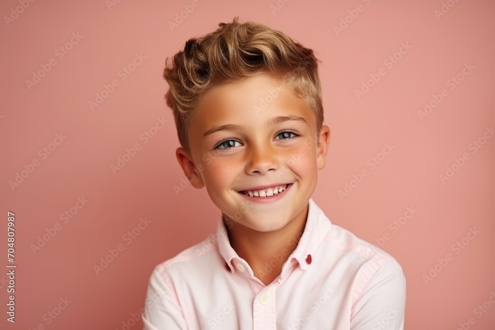 Portrait of a cute little boy smiling at camera over pink background Portrait of a cute little boy smiling at camera over pink background