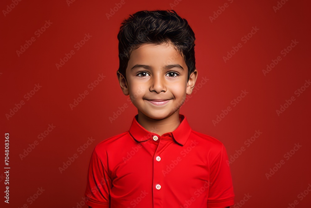 Portrait of a cute little boy in red shirt on red background Portrait of a cute little boy in red shirt on red background
