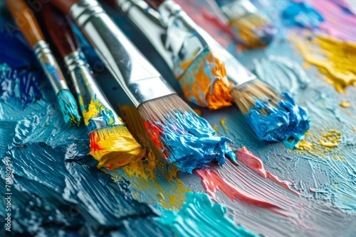 Artist's palette and brushes on the table