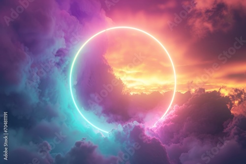 Glowing circle with colorful clouds © IMAGE