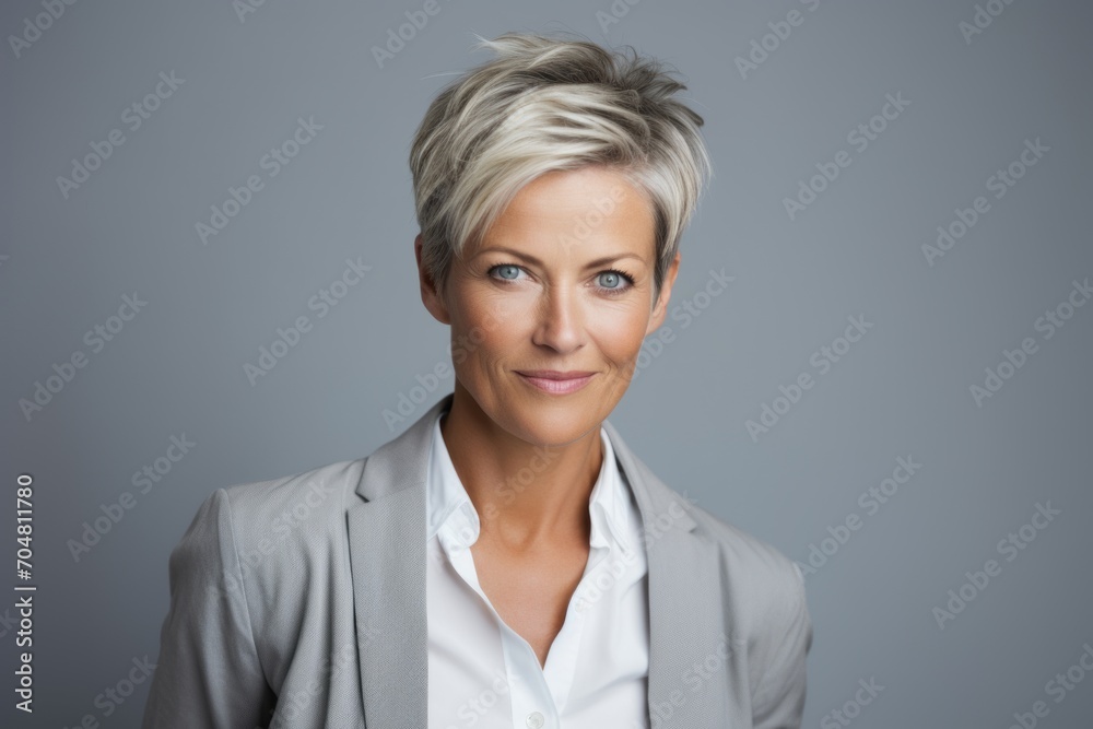 Portrait of mature businesswoman with short hair. Business success concept. Portrait of mature businesswoman with short hair. Business success concept.