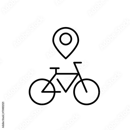 Bike sharing service. Map pointer showing location. Pixel perfect, editable stroke icon