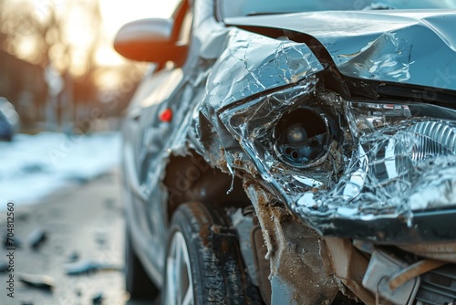 Close-up of a broken car after an accident