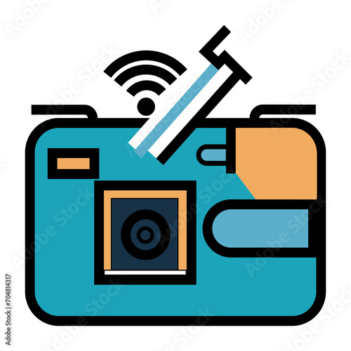 Modern icon of a small camera or portable wifi with unique colors and shapes.