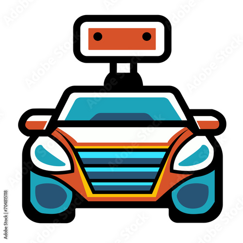Modern icon of electric car with unique colors and shapes.