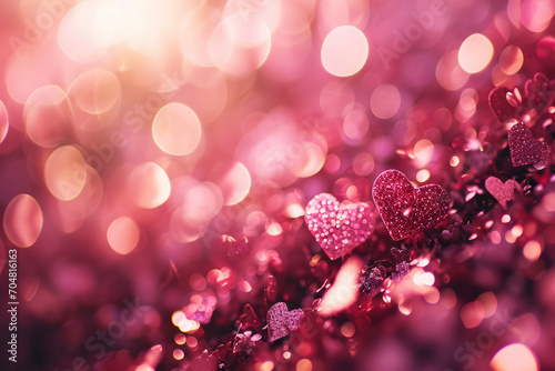Light pink bokeh valentine background, Abstract background with pink hearts bokeh, Valentine's Day photo