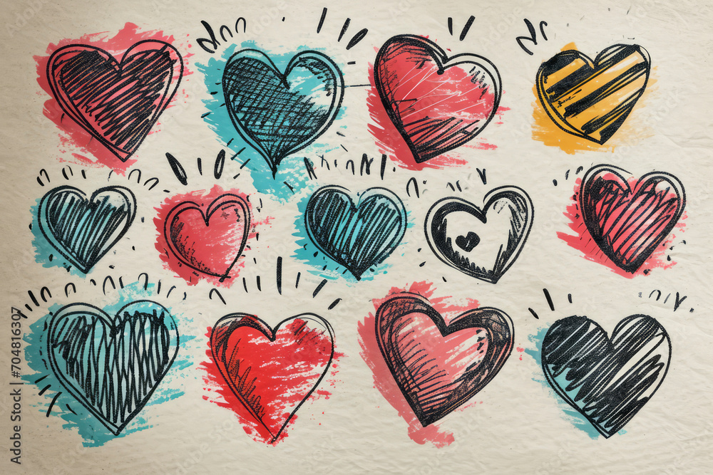 Hearts. Hand-drawn design elements - obrazy, fototapety, plakaty 