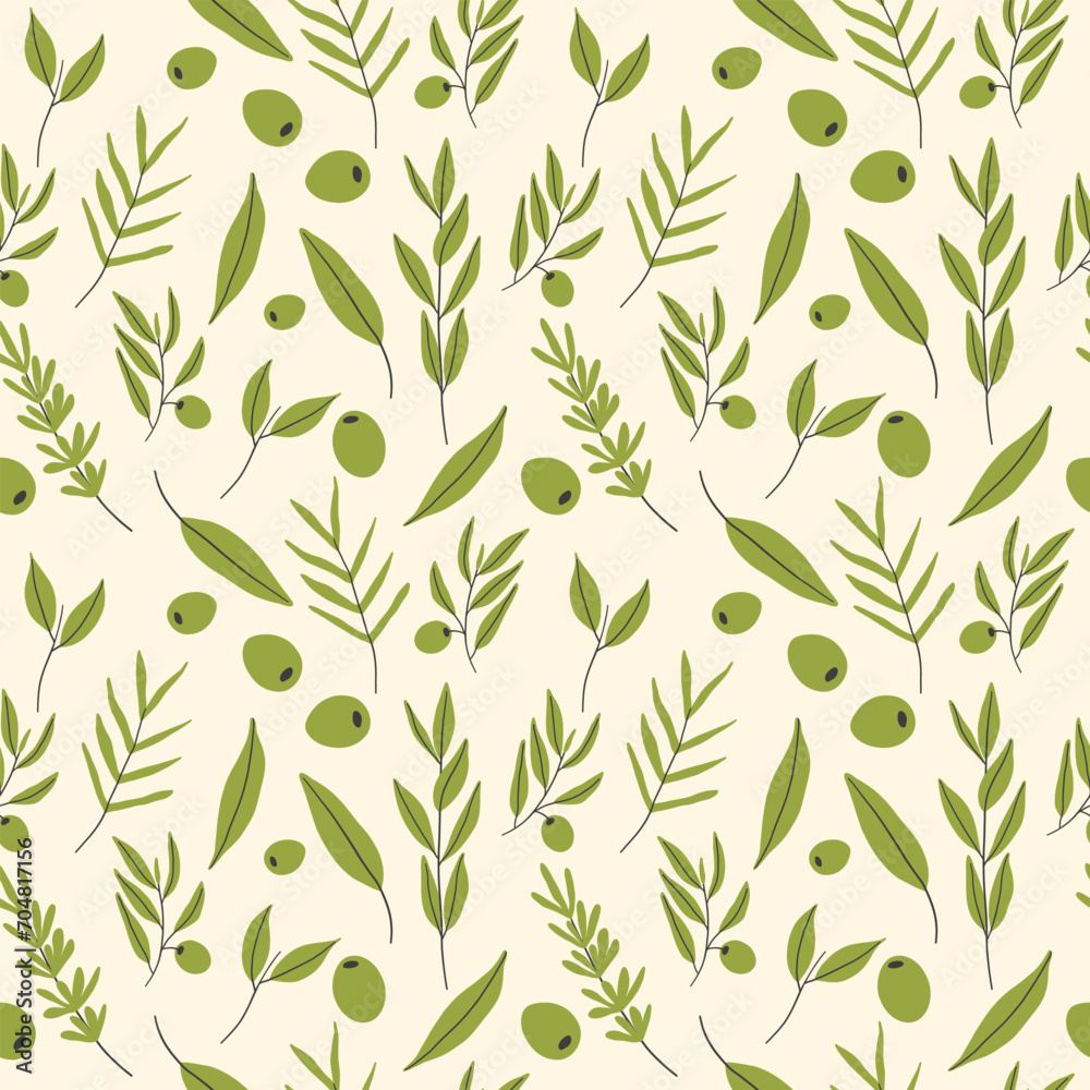Naklejka premium Green olives seamless pattern